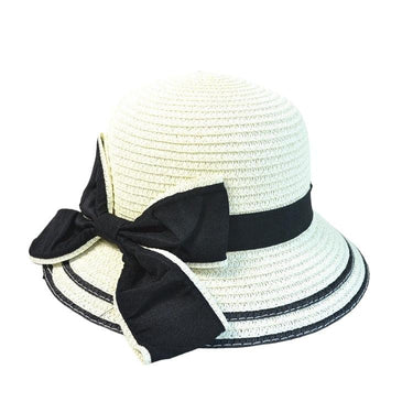Palarie de vara, pentru copii, alb unt, cu funda, Inara - Pursehuit.ro
