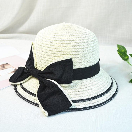 Palarie de vara, pentru copii, alb unt, cu funda, Inara - Pursehuit.ro