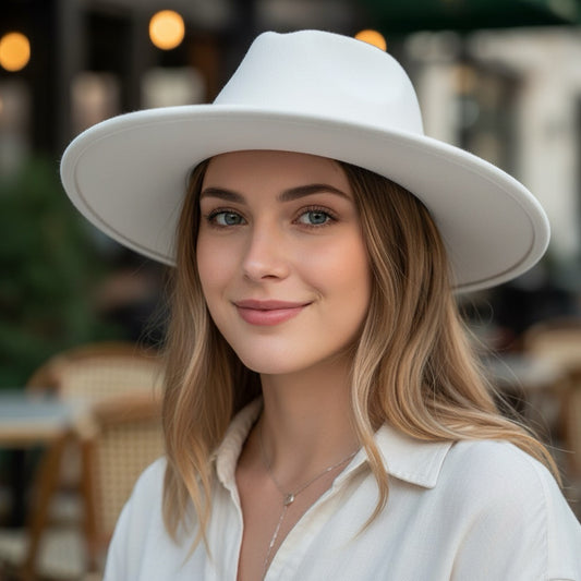 Palarie dama alba, cu bor lat, Kirste