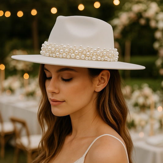 Palarie dama, alba, cu perle, Imma - Pursehuit.ro