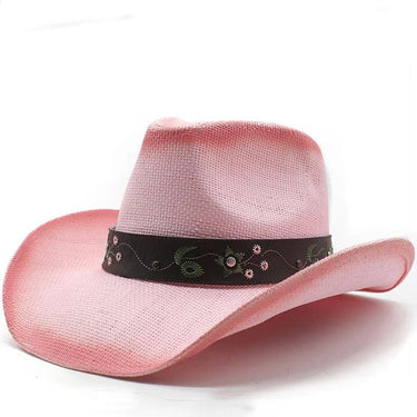 Palarie roz, stil cowboy, de vara, handmade, cu accesoriu detasabil, Skylar - Pursehuit.ro