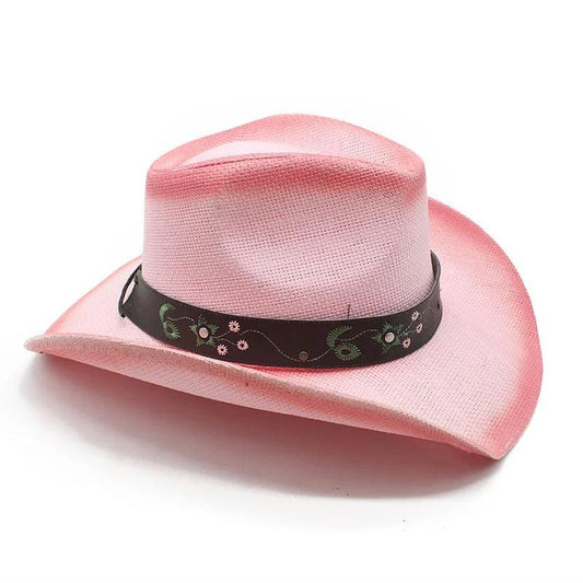 Palarie roz, stil cowboy, de vara, handmade, cu accesoriu detasabil, Skylar - Pursehuit.ro