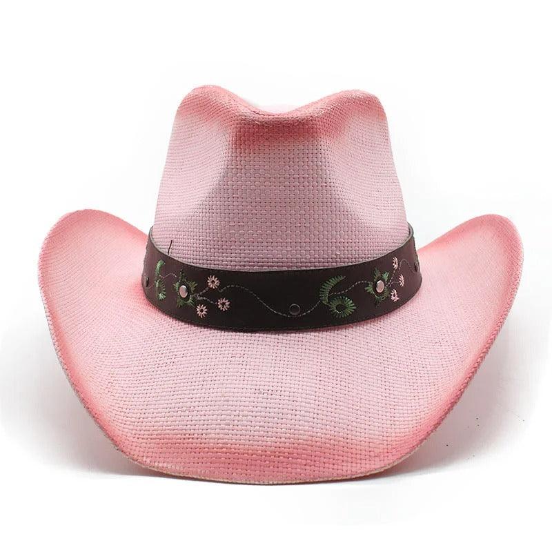 Palarie roz, stil cowboy, de vara, handmade, cu accesoriu detasabil, Skylar - Pursehuit.ro