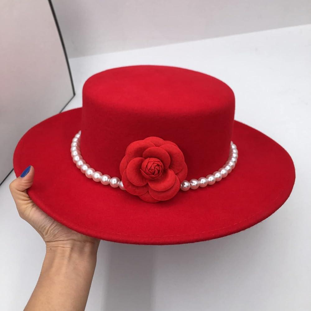 Palarie dama, rosie, stil canotiera, handmade, cu accesoriu detasabil din perle, Grimkel - Pursehuit.ro