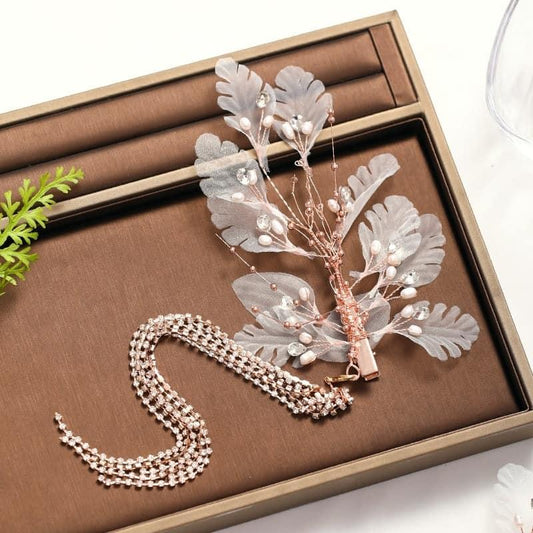 Set 2 accesorii par, rose gold, cu pietre, Kittie C1 - Pursehuit.ro