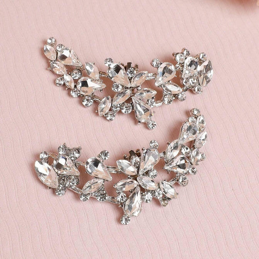 Set 2 brose, argintii, pentru pantofi, cu clips si pietre, Ottomine C6 - Pursehuit.ro