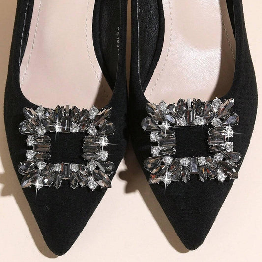 Set 2 brose, argintii, pentru pantofi, cu clips si pietre, Paola C6 - Pursehuit.ro