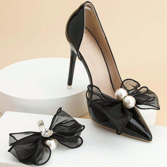 Set 2 brose, negre, pentru pantofi, cu clips si perle, Ottmar C6 - Pursehuit.ro