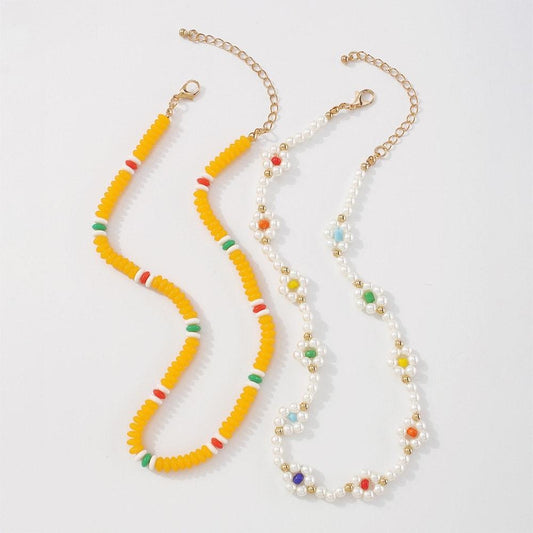 Set 2 coliere aurii, cu margelute galbene si perle, Colin C12 - Pursehuit.ro