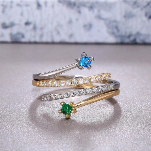 Set 2 inele, auriu si argintiu, reglabile, cu pietre din zirconiu, Abelina C6 - Pursehuit.ro