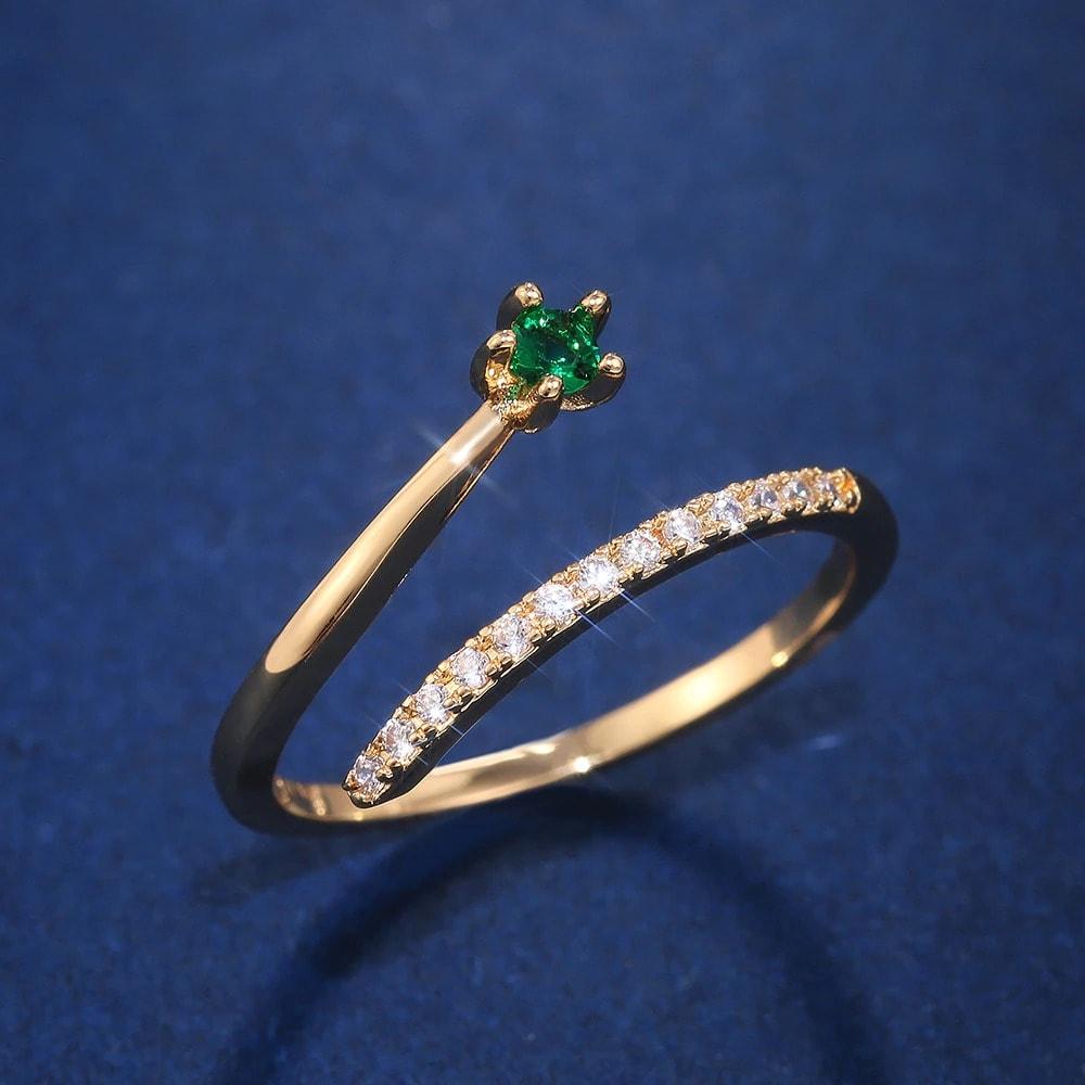 Set 2 inele, auriu si argintiu, reglabile, cu pietre din zirconiu, Abelina C6 - Pursehuit.ro