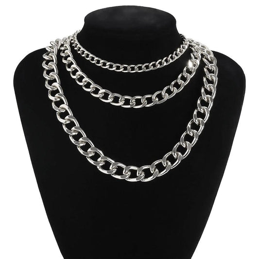 Set 3 coliere argintii, in 3 straturi, cu zale, Moa C1 - Pursehuit.ro