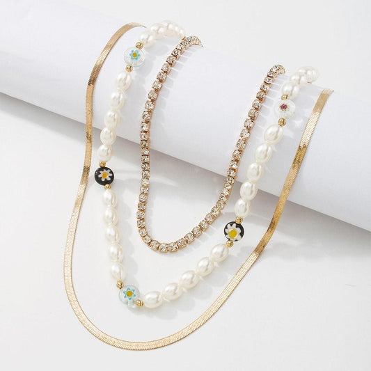 Set 3 coliere aurii, cu perle si pietre, Conor C12 - Pursehuit.ro