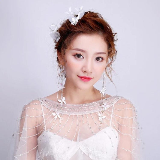 Set 4 accesorii de par si cercei, aurii, forma de fluturi albi, cu cristale, Malea C1 - Pursehuit.ro