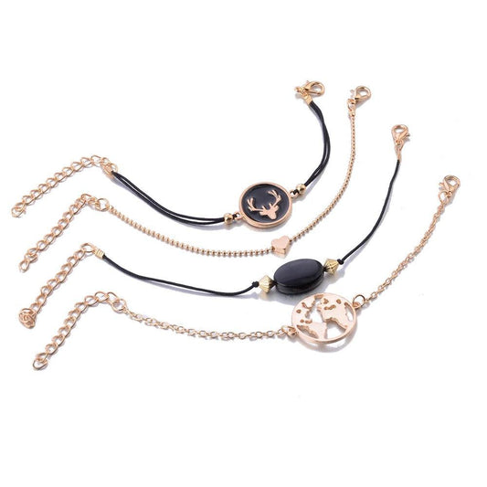 Set 4 bratari aurii, cu glob pamantesc, Anetha C3 - Pursehuit.ro