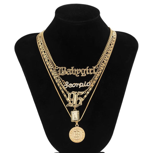 Set 5 coliere aurii, cu zale si pietre, Munda C9 - Pursehuit.ro