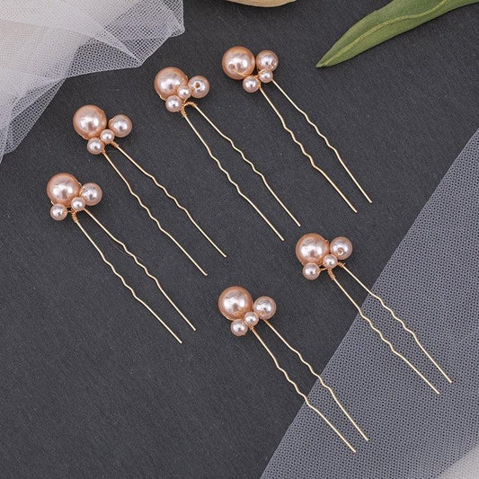 Set 6 accesorii de par, aurii, cu perle, Amalia C18 - Pursehuit.ro