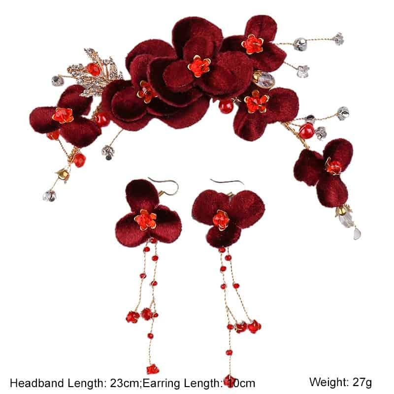 Set Accesoriu Par si Cercei, flori rosii, Danielina C13 - Pursehuit.ro