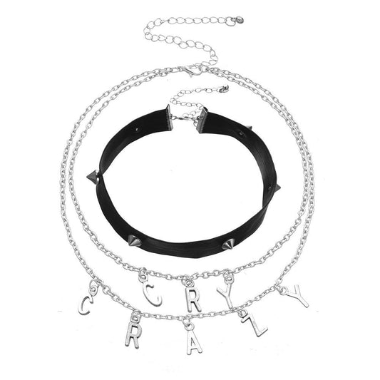 Set Choker si Colier in 2 straturi, argintiu, Roseline C3 - Pursehuit.ro