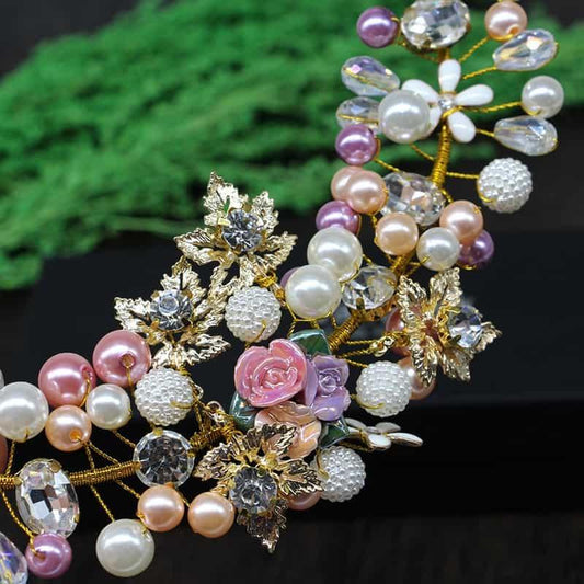 Set Coronita si Cercei, cu floricele si perle, Magrit C4 - Pursehuit.ro