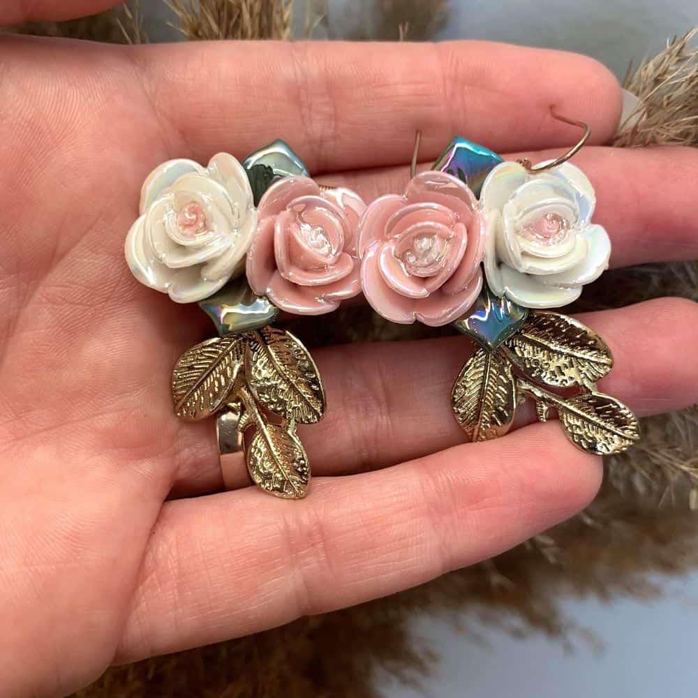 Set Coronita si Cercei, cu floricele si perle, Magrit C4 - Pursehuit.ro