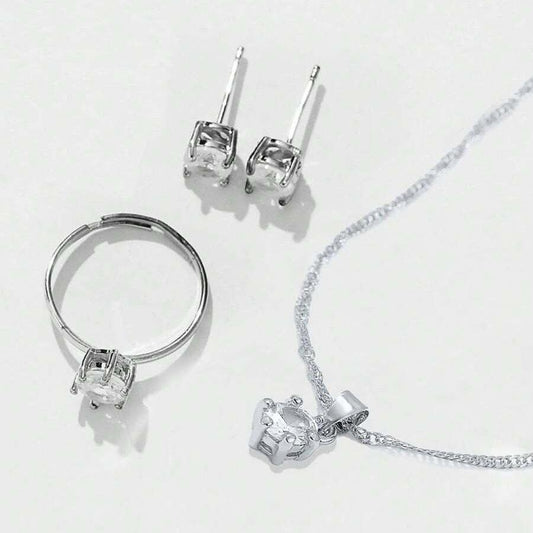 Set colier, cercei, inel si bratara tennis, argintiu, cu pietre, Nichlaes C8 - Pursehuit.ro