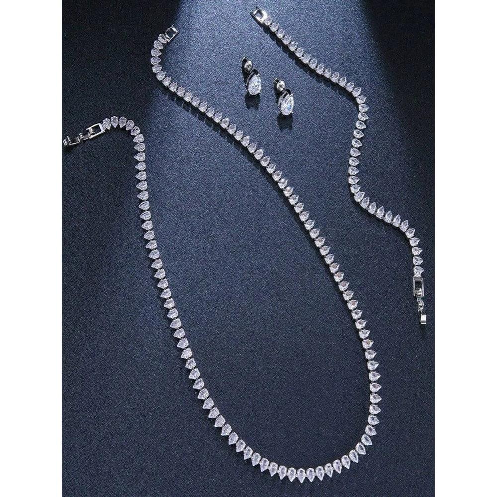 Set colier, cercei si bratara, tennis, argintiu, cu pietre din zirconiu, Niccie C1 - Pursehuit.ro