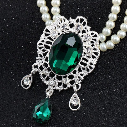 Set colier si cercei, argintiu, cu perle, Ottine C1 - Pursehuit.ro