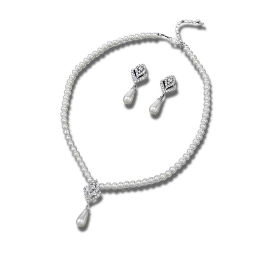 Set colier si cercei, argintiu, cu perle si pietre, Orri C5 - Pursehuit.ro