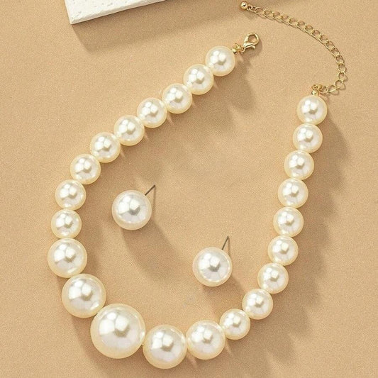 Set colier si cercei, auriu, cu perle, Nichole C8 - Pursehuit.ro