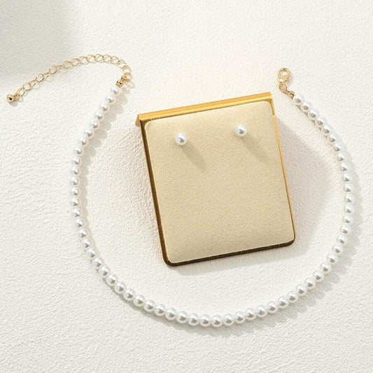 Set colier si cercei, auriu, cu perle, Nicholine C1 - Pursehuit.ro