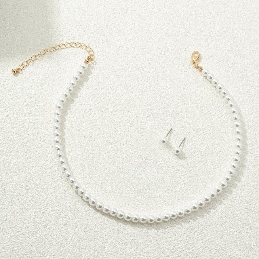 Set colier si cercei, auriu, cu perle, Nicholine C1 - Pursehuit.ro