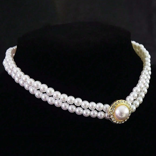 Set colier si cercei, auriu, cu perle, si pietre, Ossian C4 - Pursehuit.ro