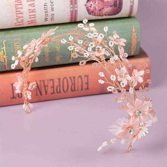 Set coronita si cercei, auriu, cu flori si pietre, Etna C10 - Pursehuit.ro