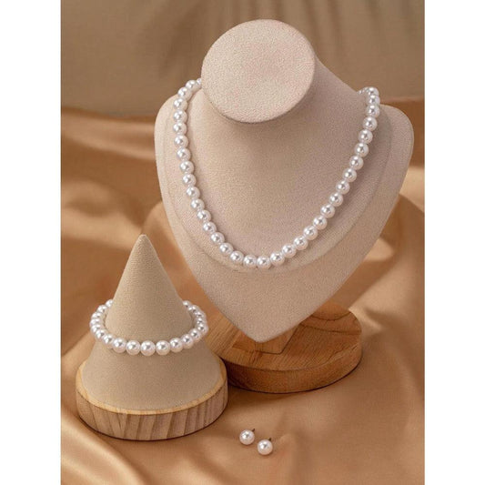 Set colier, bratara si cercei, argintiu, cu perle, Aija C16 - Pursehuit.ro