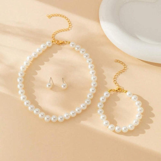 Set colier, bratara si cercei, auriu, cu perle, Aleksi C16 - Pursehuit.ro