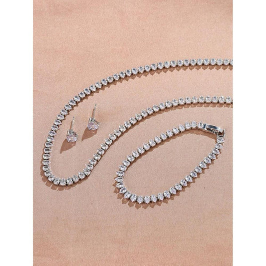 Set colier, cercei si bratara, tennis, argintiu, cu pietre din zirconiu, Arvo C17 - Pursehuit.ro