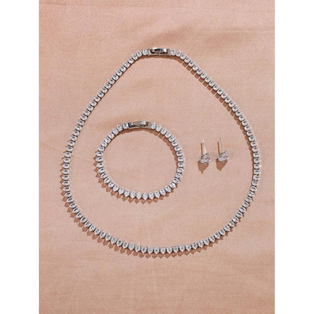 Set colier, cercei si bratara, tennis, argintiu, cu pietre din zirconiu, Arvo C17 - Pursehuit.ro