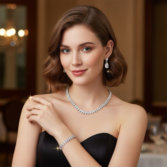 Set colier, cercei si bratara, tennis, argintiu, cu pietre din zirconiu, Niccie C1