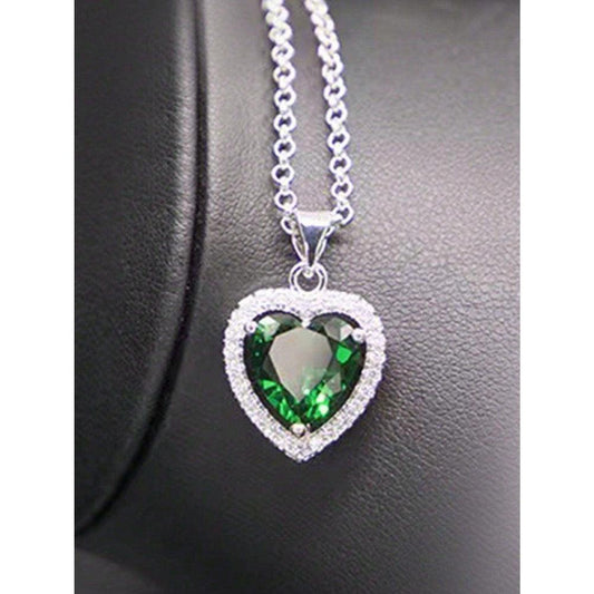 Set colier si cercei, argintiu, cu inimioare si pietre din zirconiu, Alpo C16 - Pursehuit.ro