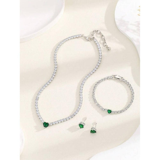 Set colier, tennis, bratara si cercei, argintiu, cu pietre din zirconiu, Aira C16 - Pursehuit.ro