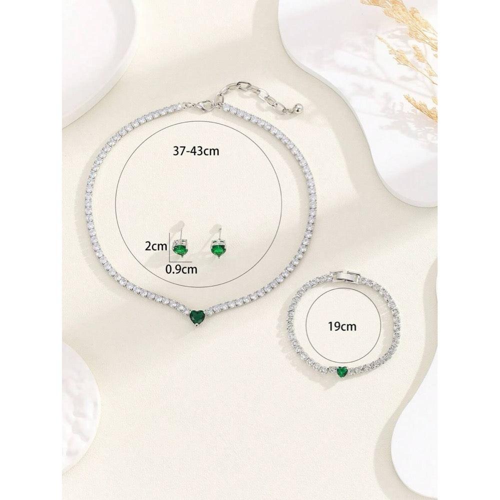 Set colier, tennis, bratara si cercei, argintiu, cu pietre din zirconiu, Aira C16 - Pursehuit.ro