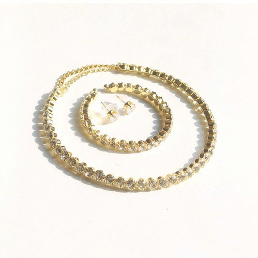 Set colier tennis, bratara si cercei, auriu, cu pietre, Dave C15