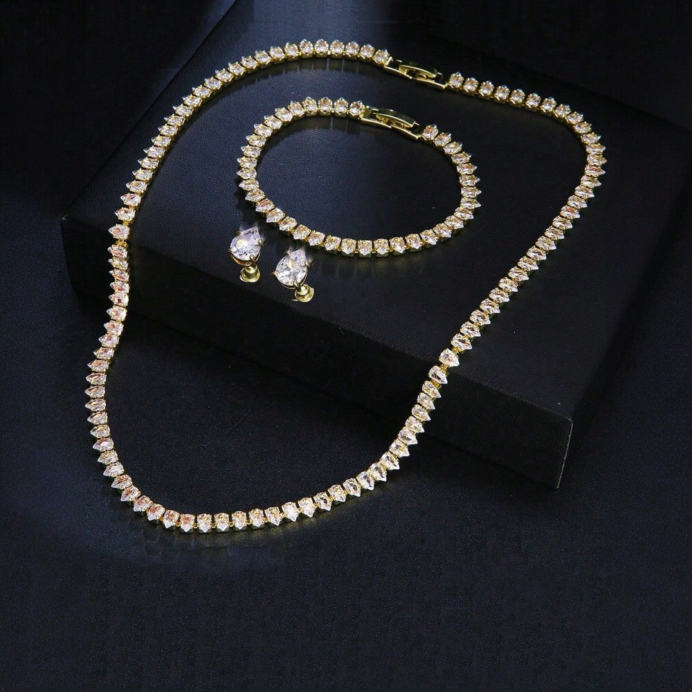 Set colier, cercei si bratara, tennis, auriu, cu pietre din zirconiu, Deana C15