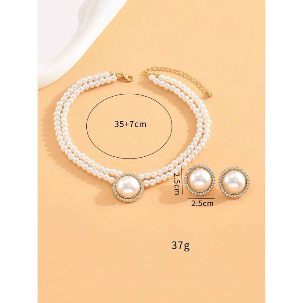 Set colier choker si cercei, auriu, cu perle si pietre, Charles C5 - Pursehuit.ro