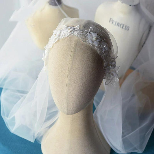 Voal de mireasa, cu broderie din floricele si perle, Kristian C2 - Pursehuit.ro