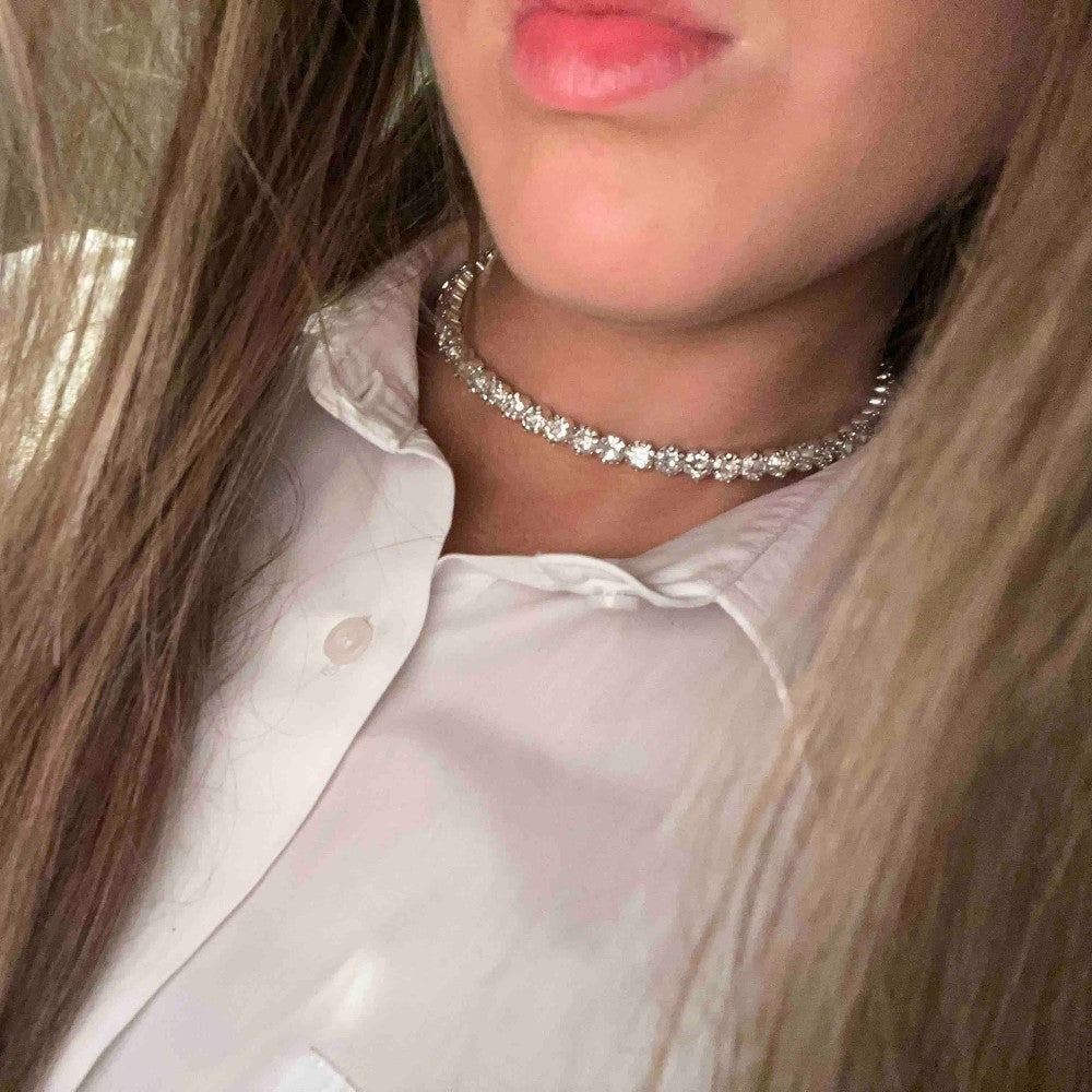 Set colier tennis, bratara si cercei, argintiu, cu pietre, Nicia C8