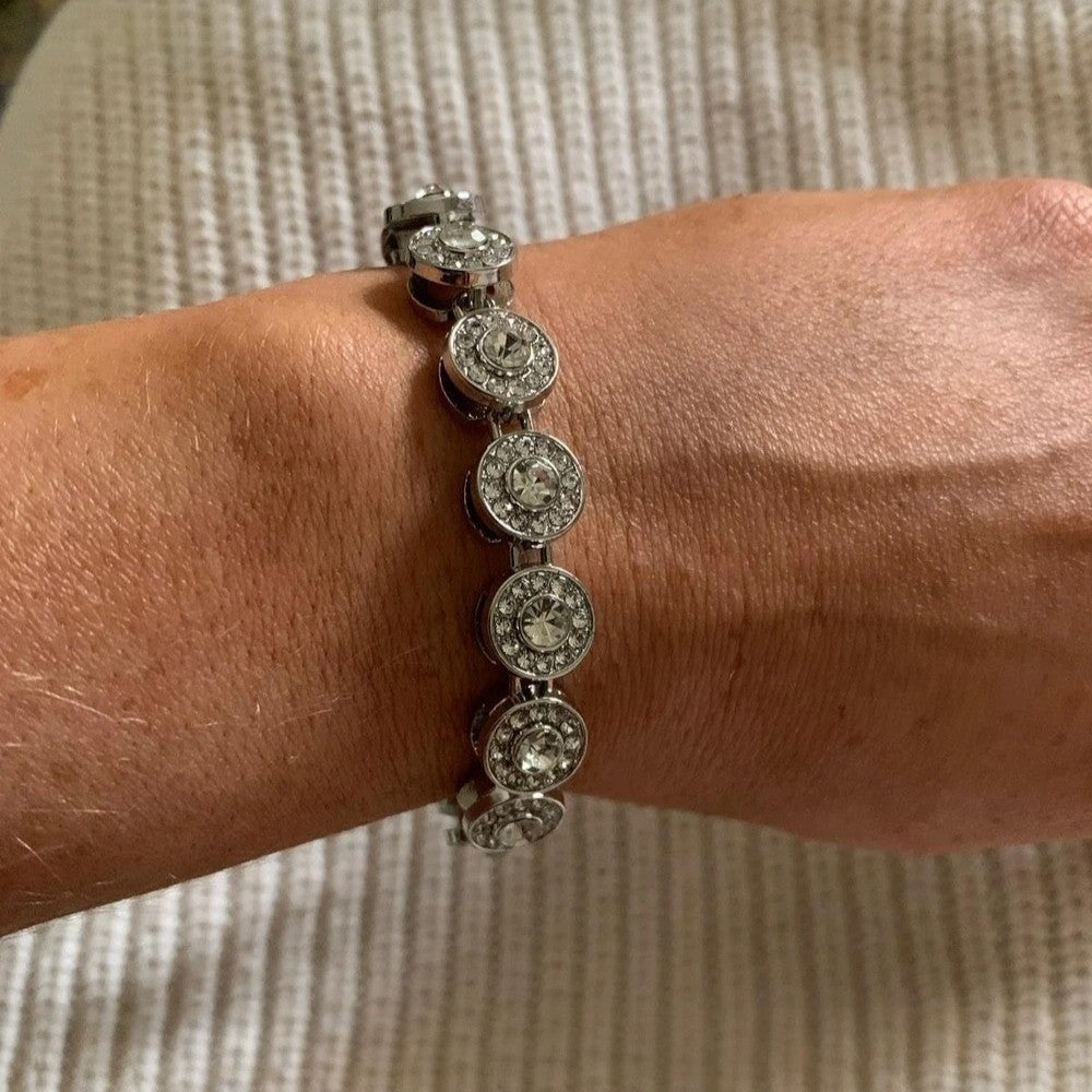 Bratara tennis luxury, argintie, cu pietre, Chelsea C9