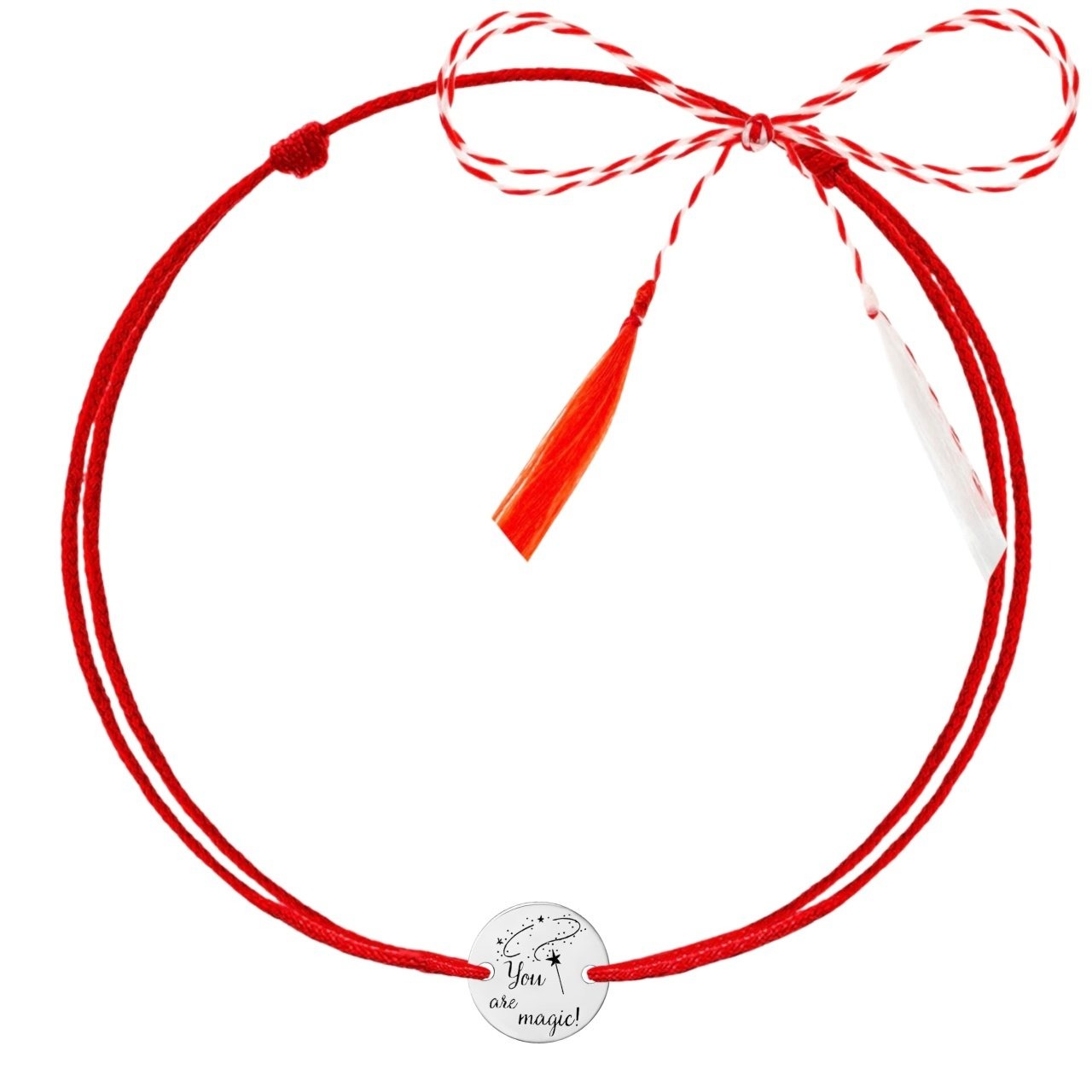 Martisor tip bratara, argintiu, cu banut gravat You Are Magic, din argint 925 C1