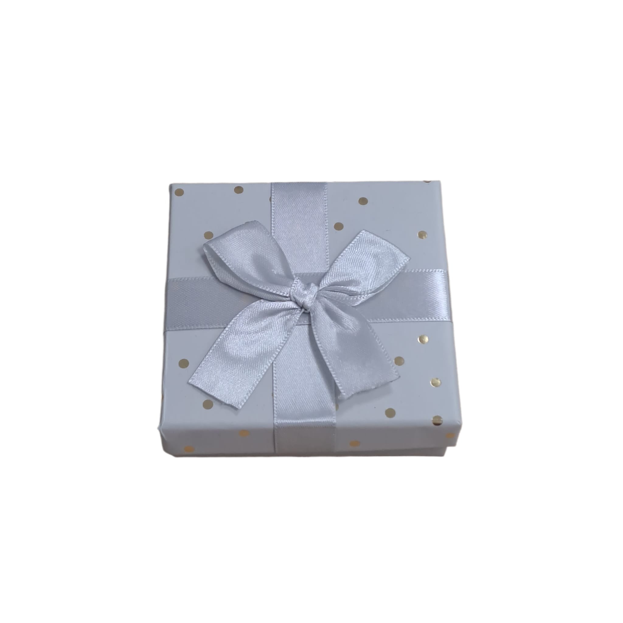 Cutie pentru cadou, gri, cu buline aurii, 10 cm x 10 cm x 3 cm